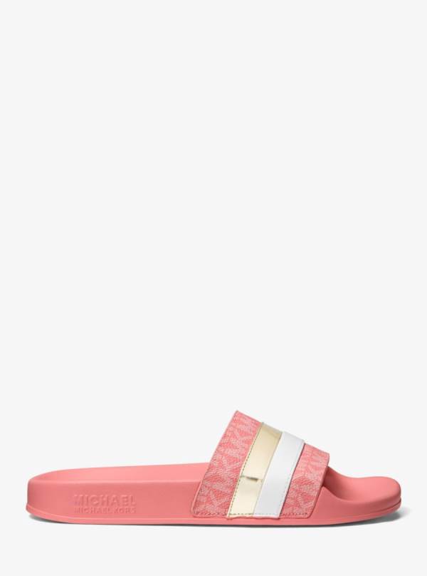 Damske Slapky Michael Kors Brandy Metallic Striped Logo Nachový - Topanky Michael Kors Lacne | IGPNF-0298